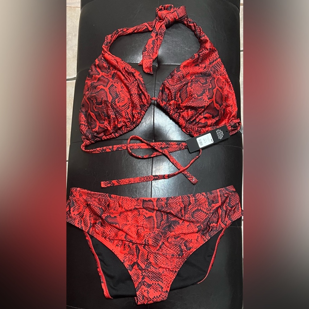 Fashion Nova - 2 pc - Red - Snake Skin Bathing Suit- Size XL
